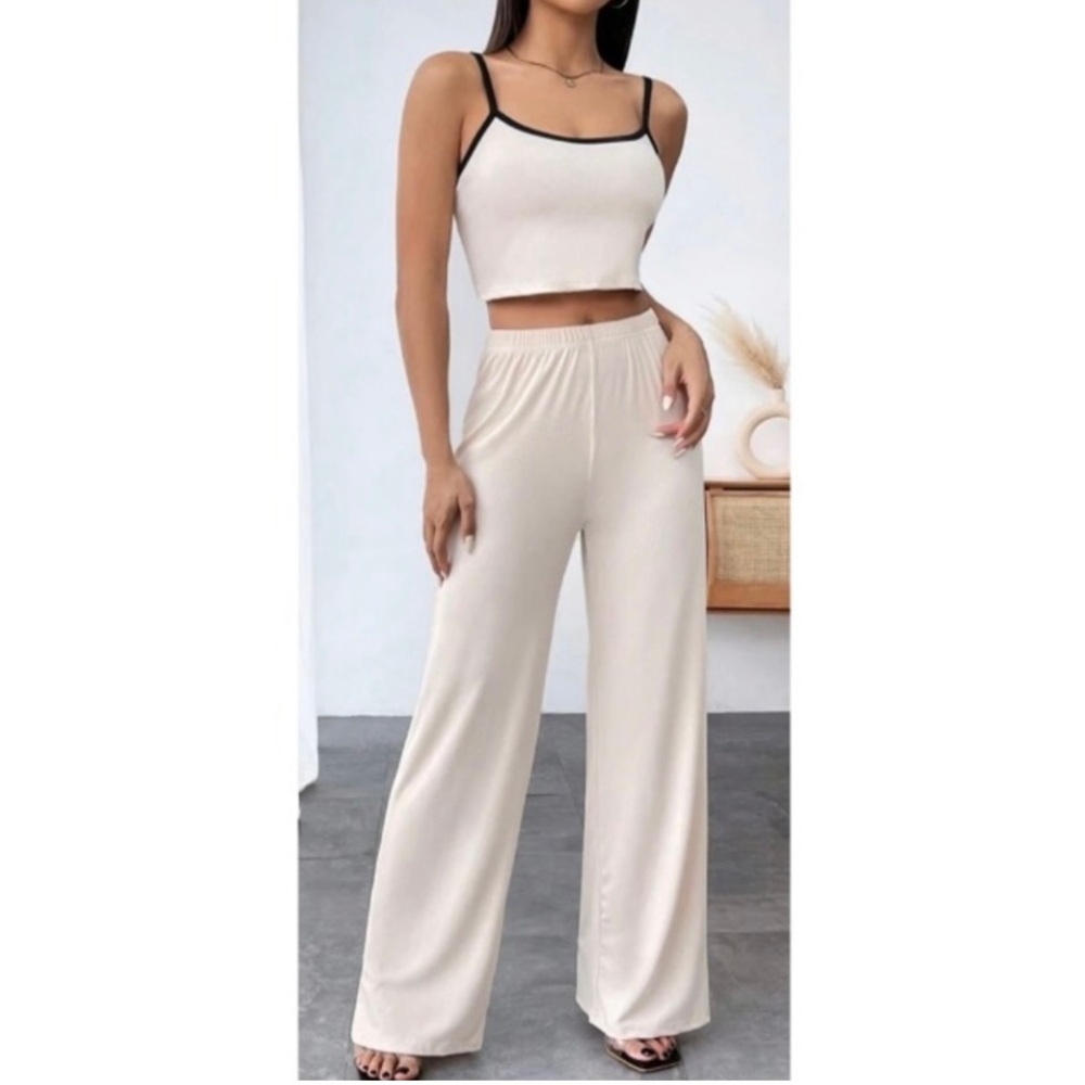 NIB TWO PIECE CONTRAST CAMI SET WITH ELASTIC BAND WIDE LEG PANTS! - Picture 6 of 6
